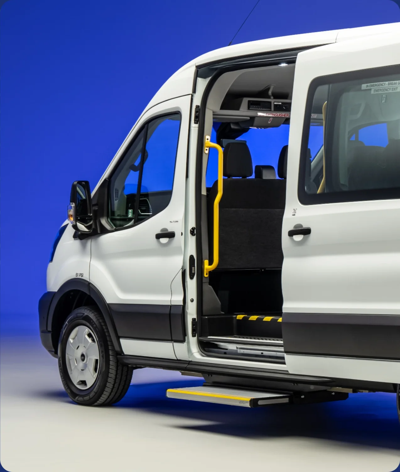 EV16 electric minibus with side door open and deployable step