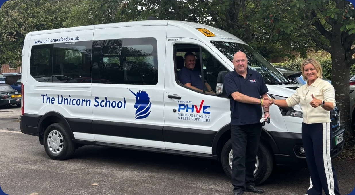Electric minibus handover to The Unicorn School